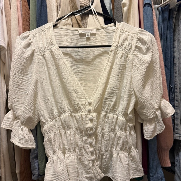 Cute White Ruffle Button-Up Blouse - Picture 1 of 2
